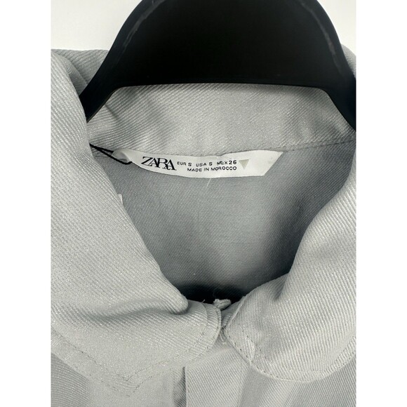 Zara Short Romper Womens SMALL Gray Denim Shimmer Metallic Short Sleeve NEW - Picture 3 of 5